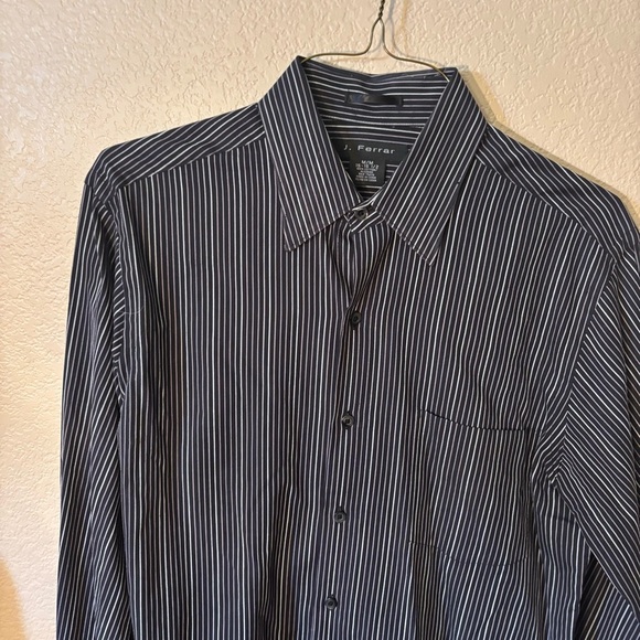 J. Ferrar Men's Shirt Medium 15-15 1/2 Black Silver Striped 100% Cotton Classy - Picture 2 of 12